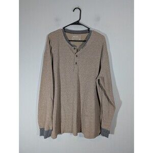 Eddie‎ Bauer Men Henley Long Sleeve Shirt Tan Gray Sz XL Outdoor Gorpcore Rustic
